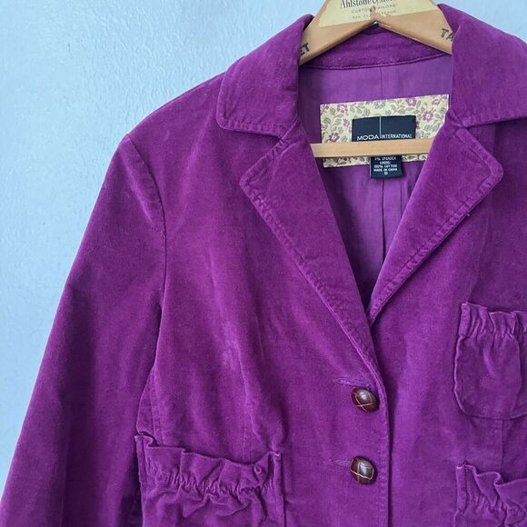 y2k Moda Intl dark pink corduroy womens jacket 3 button crop S - Picture 4 of 6